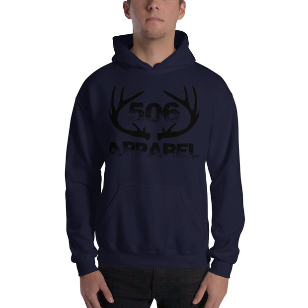 Hooded Sweatshirt - Flat Antlers - Black - 506 Apparel