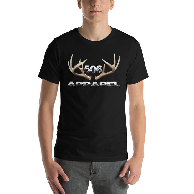 Short-Sleeve Unisex T-Shirt - 3D Antlers - White - 506 Apparel