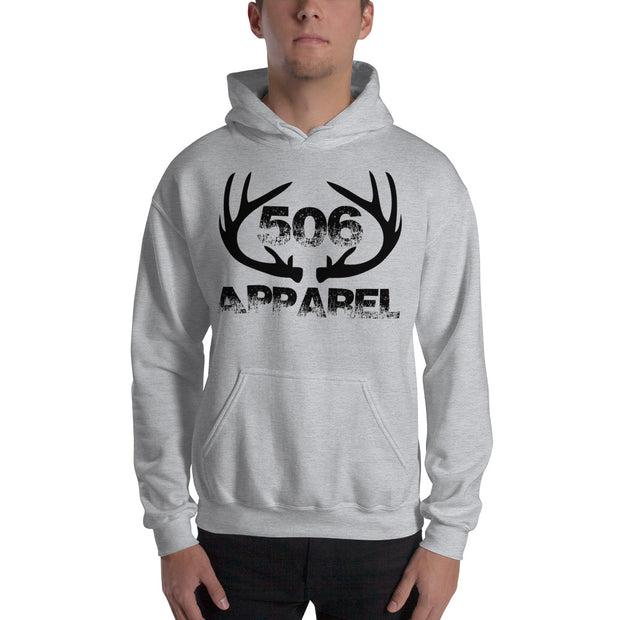 Hooded Sweatshirt - Flat Antlers - Black - 506 Apparel