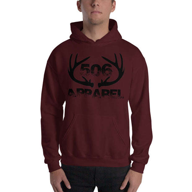 Hooded Sweatshirt - Flat Antlers - Black - 506 Apparel