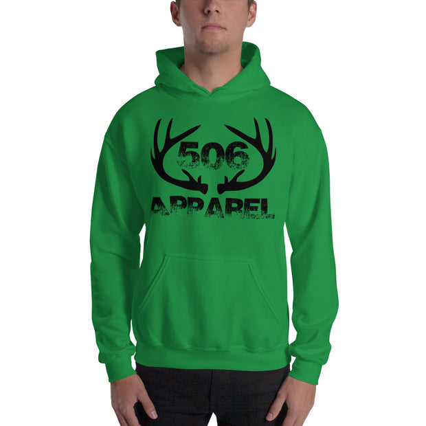 Hooded Sweatshirt - Flat Antlers - Black - 506 Apparel
